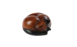 Carved Sleeping Cat Urn - Dark Brown